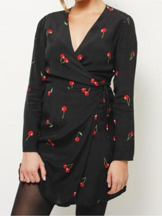 Rails Dresses & Skirts - RAILS Lola Cerise Cherry Print Wrap Dress Long Sleeve Size Small
